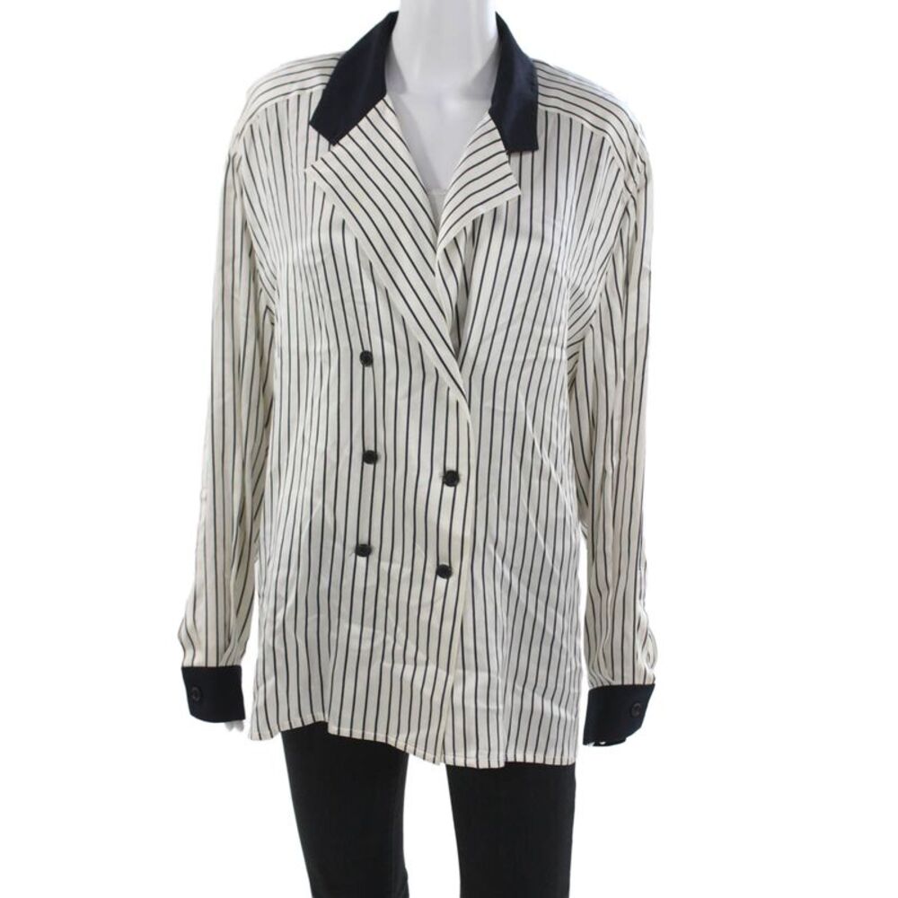 Escada Margaretha Ley Women Pea Coat Blazer White Silk Long Sleeve Size 44
